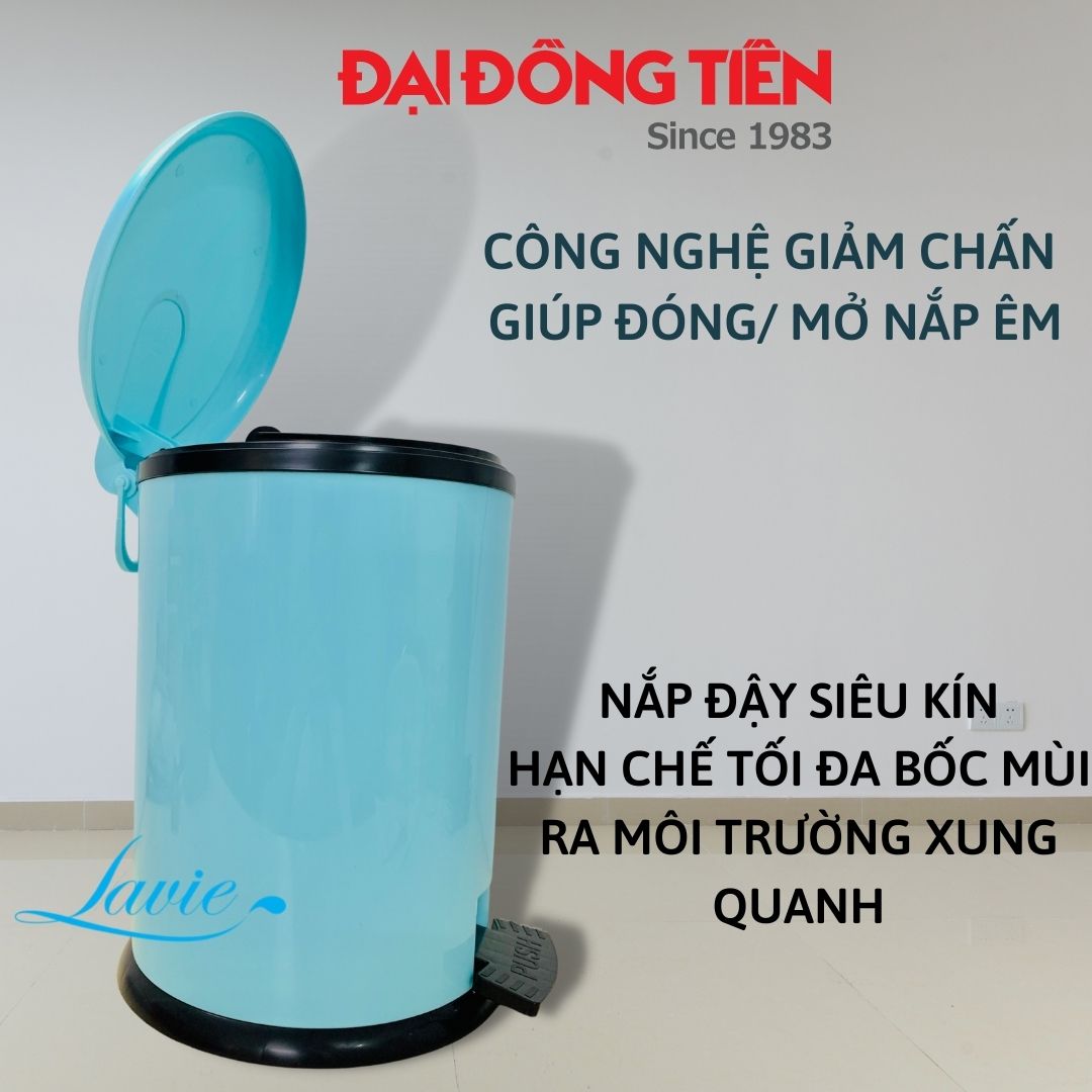 Thùng rác, sọt rác nhựa Đại Đồng Tiến đạp chân nắp tròn hiện đại có tay cầm đựng rác khách sạn, văn phòng, trong nhà