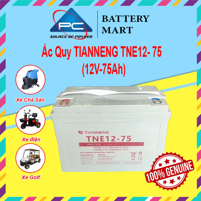 Ắc Quy Thiên Năng Tianneng TNE12-75 , ắc quy dùng cho xe điện, xe golf, xe chà sàn