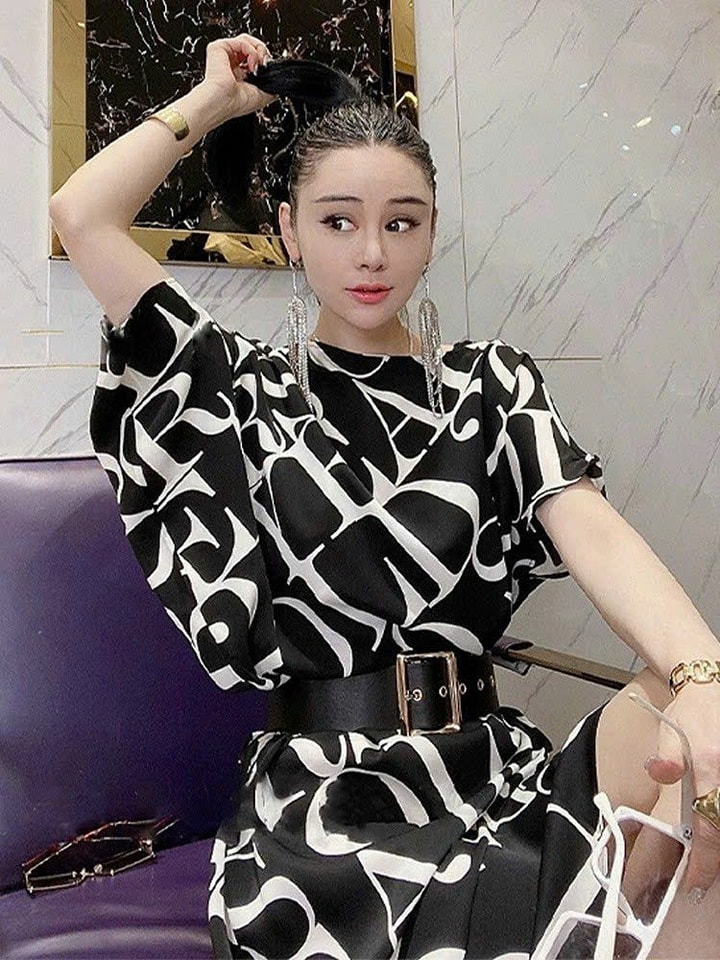 ĐẦM SUÔNG LỤA HỌA TIẾT KÈM BEFT