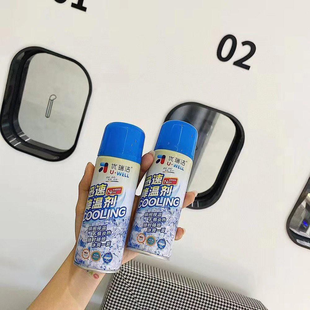 Chai Xịt Lạnh siêu tốc, Bình xịt làm lạnh tức thời ô tô xe máy Instant Freeze Cool U Well 260ml, Làm lạnh nhanh, khử mùI