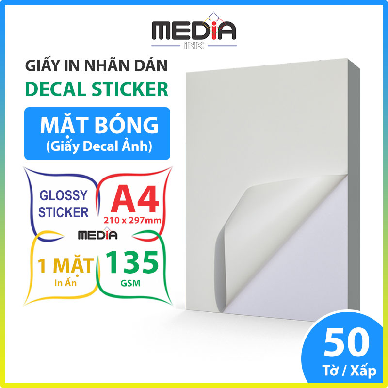 Giấy In Nhãn Dán Media 1 Mặt Bóng A4 135gsm 50 Tờ - Hàng chính hãng