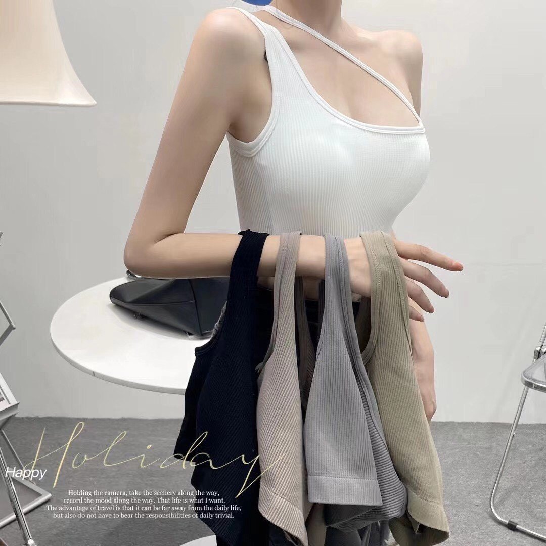 Áo hai dây quai chéo dáng croptop có đệm ngực, bra gân tăm hot hit có mood ngực thời trang