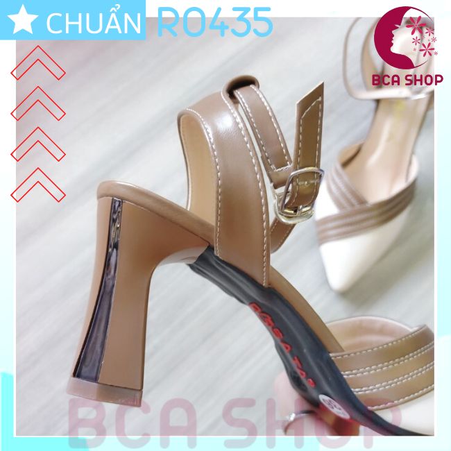 Giày cao gót nữ 6p RO435 ROSATA tại BCASHOP đế vuông mũi nhọn phối màu thời trang và sành điệu - kem phối nâu
