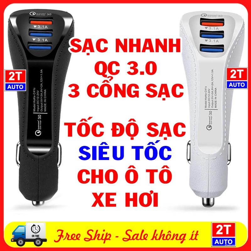 TẨU SẠC NHANH 3 CỔNG HỖ TRỢ CHUẨN QUICK CHARGE 3.0, 3 Cổng USB QC 3.0/3.1A cao cấp cho ô tô xe hơi SKU 358