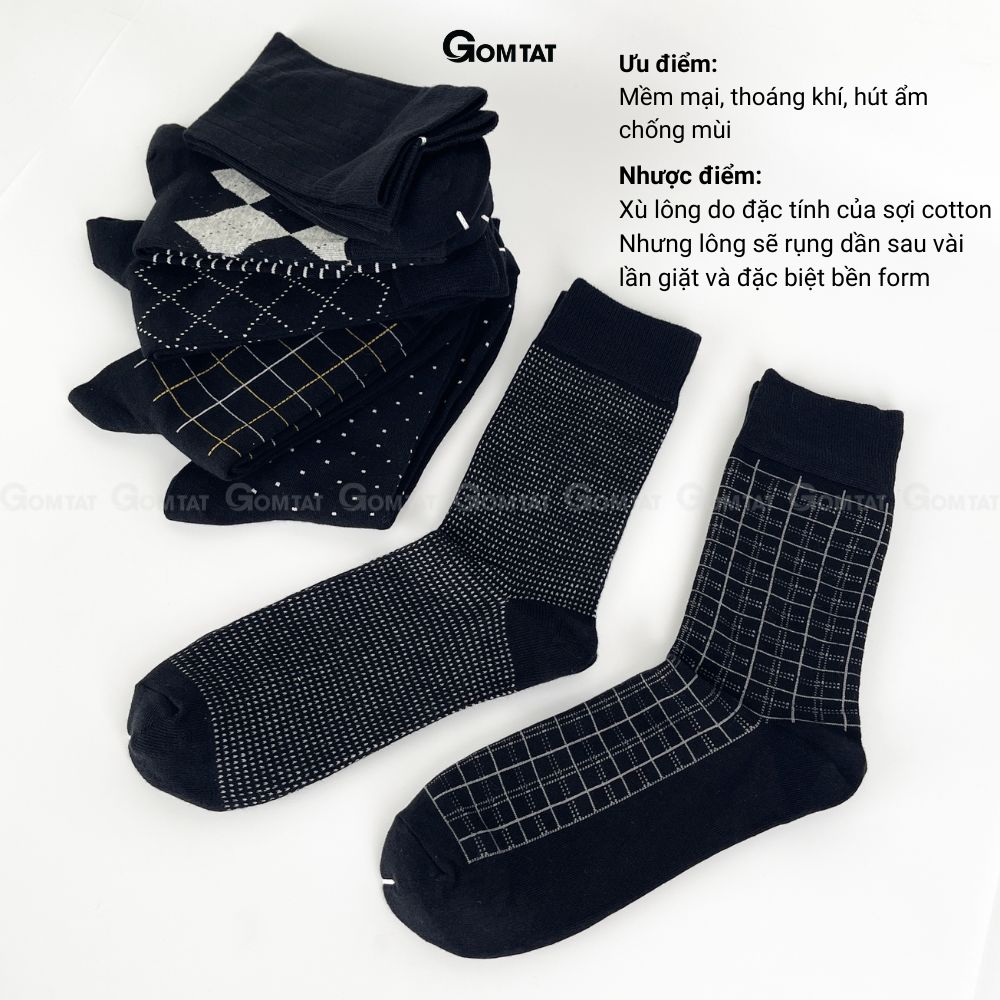 Hộp 7 đôi tất đi giày tây nam công sở cổ cao màu đen GOMTAT mẫu MIX10, sợi cotton cao cấp thoáng khí - GOM-MIX10-CB7