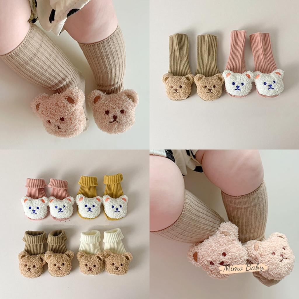 Tất vớ cao cổ đính gấu bông xù phong cách hàn quốc cho bé T38 Mimo Baby