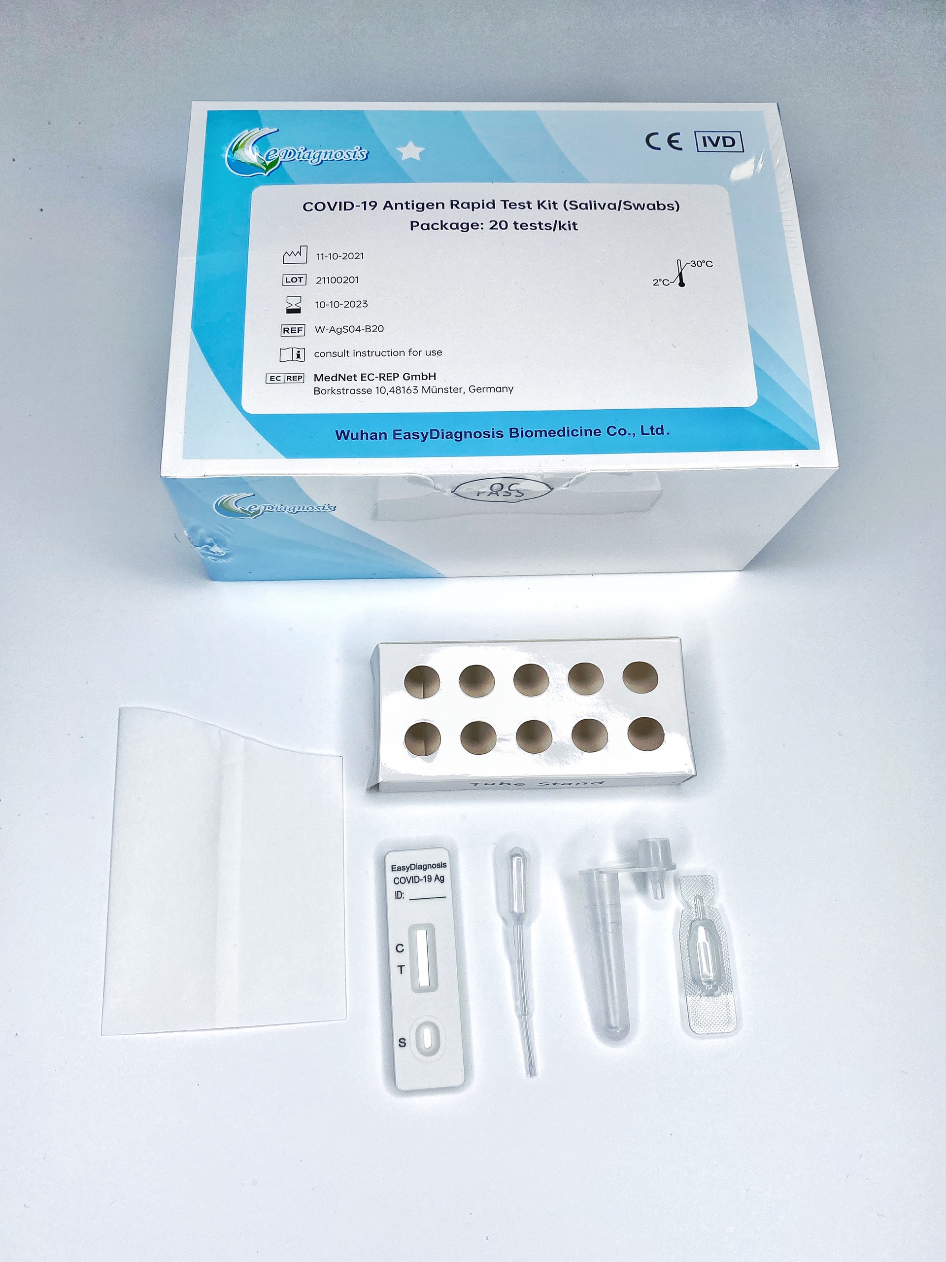 Ediagnosis Covid 19 Antigen Rapid Test Kit (Saliva/Swabs) - xét nghiệm nước bọt (hộp 20 kit)