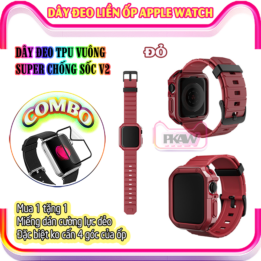 Dây Đeo khung ốp rời dành cho Apple Watch 7/6/5/4/3/2/1 size 38/40/41/42/44/45mm TPU vuông SUPER chống sốc V2 - nhiều màu