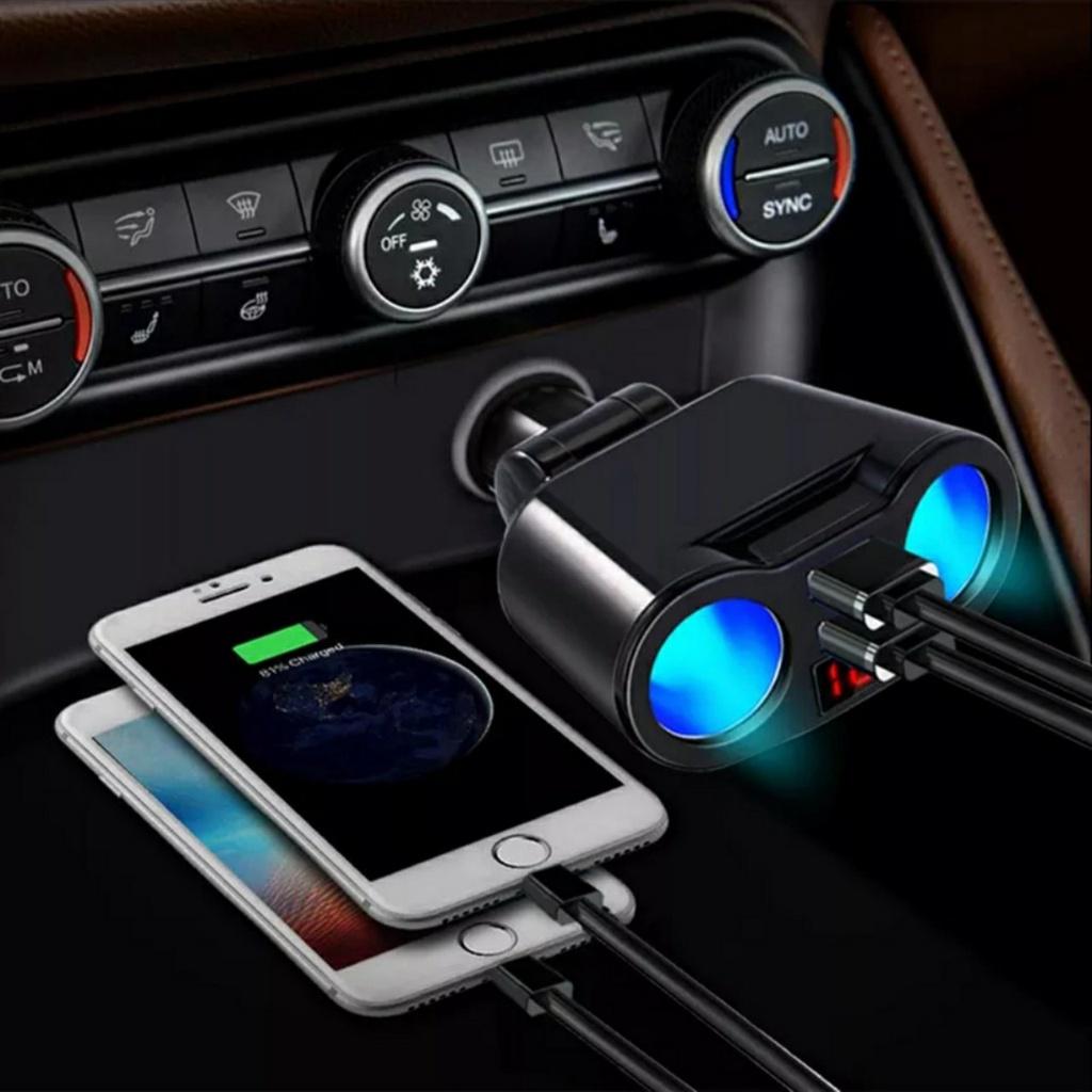 (LOẠI TỐT) Thiết bị chia tẩu sạc trên xe hơi ô tô 2 cổng đa năng có USB 3.1A kèm đồng hồ báo vôn ắc quy 12v-24v mẫu mới