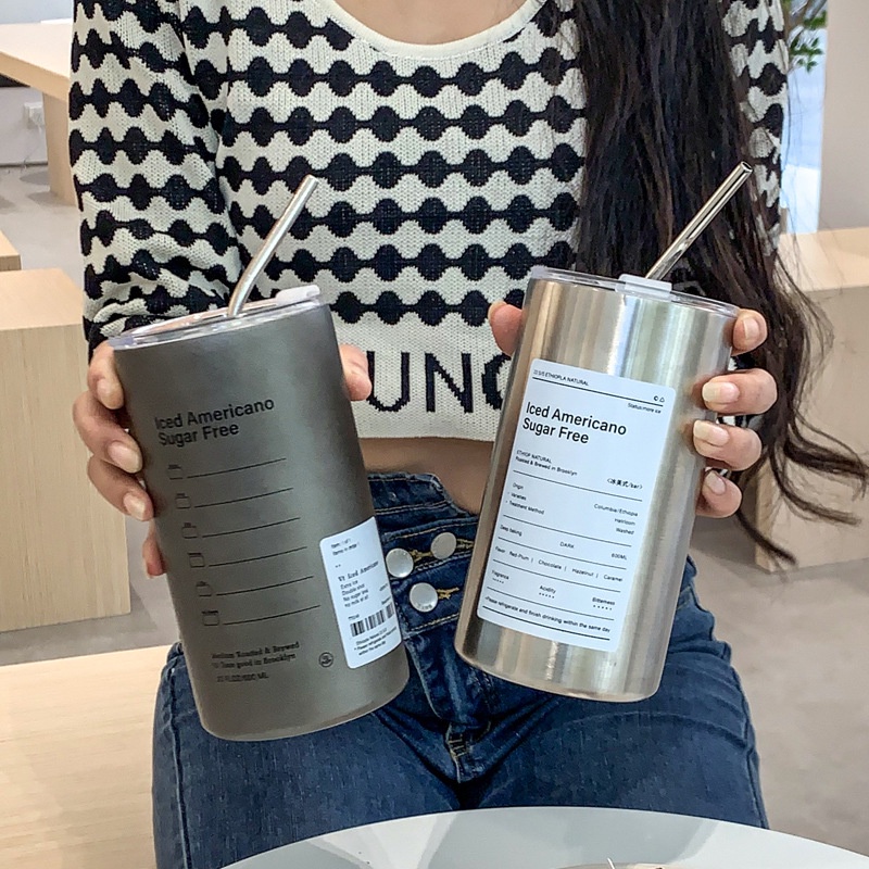 Cốc giữ nhiệt có ống hút, ly giữ nhiệt 600ml, chất liệu inox 304 chống gỉ, đảm bảo an toàn khi sử dụng hằng ngày