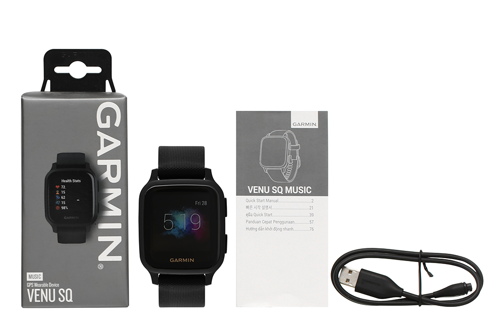 Đồng hồ thông minh Garmin Venu SQ Music dây silicone đen - Hàng chính hãng
