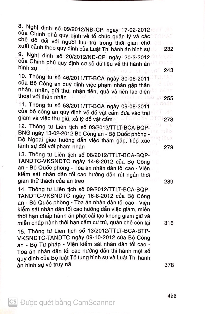 Luật thi hành án hình sự hiện hành  và các văn bản hướng dẫn thi hành