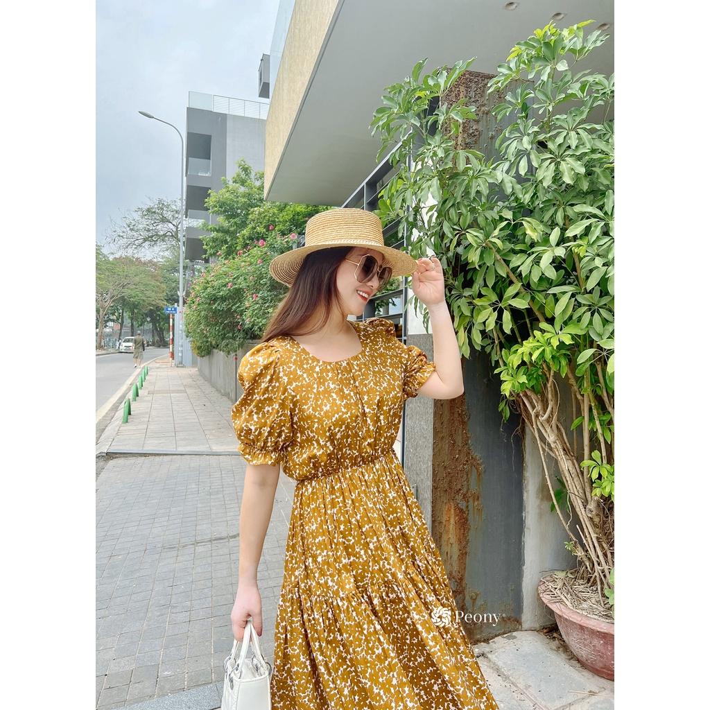 Váy hoa eo chun vintage, siêu thoải mái, hack dáng, vai bồng tiểu thư, cổ vuông tròn thoáng mát Peony - KAYLIN DRESS