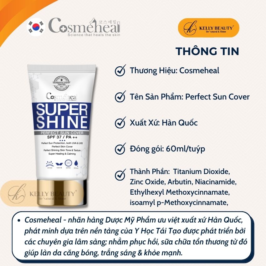 Kem Nền Che Khuyết Điểm Perfect Sun Cover Cosmeheal - Nâng Tone, Dưỡng Trắng, Bảo Vệ Da | Kelly Beauty