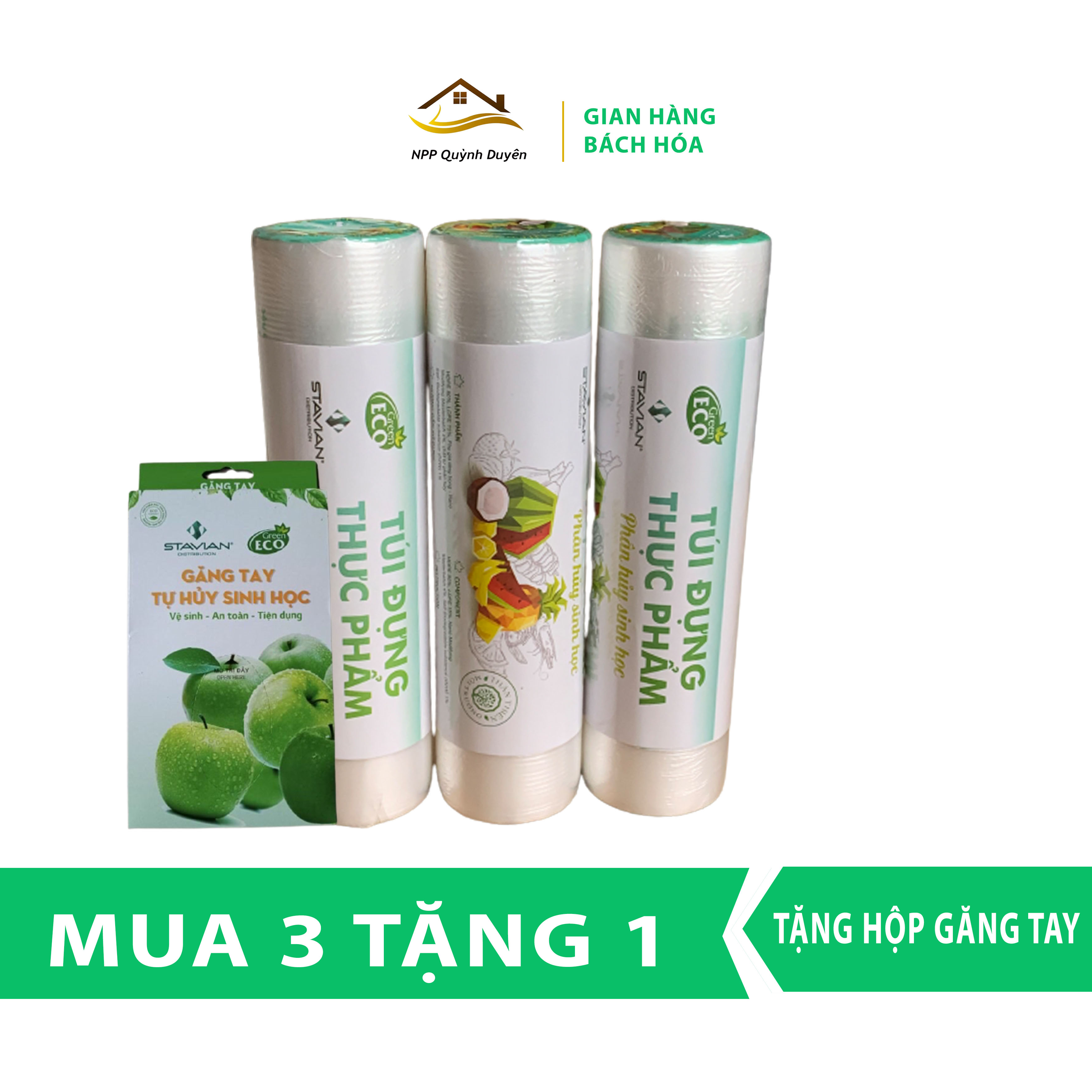 [MUA 3 TẶNG 1] COMBO 3 túi đựng thực phẩm sinh học tự hủy tặng hộp găng tay làm bếp 60 cái