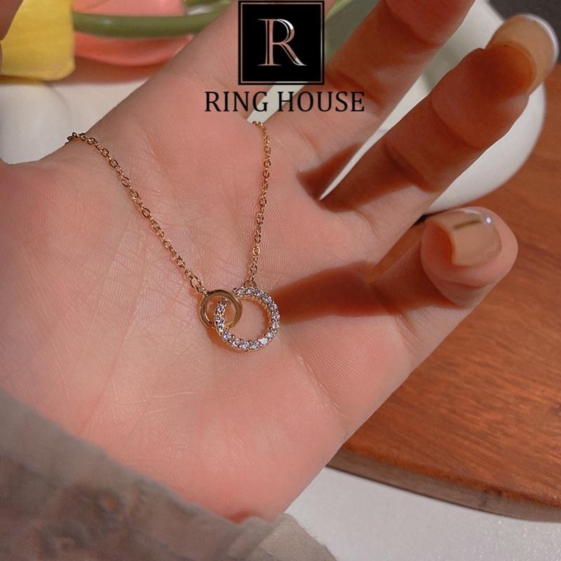 Dây Chuyền Nữ Titan Không Đen Gỉ 2 Vòng Tròn Lồng Chữ O Đẹp Ring House