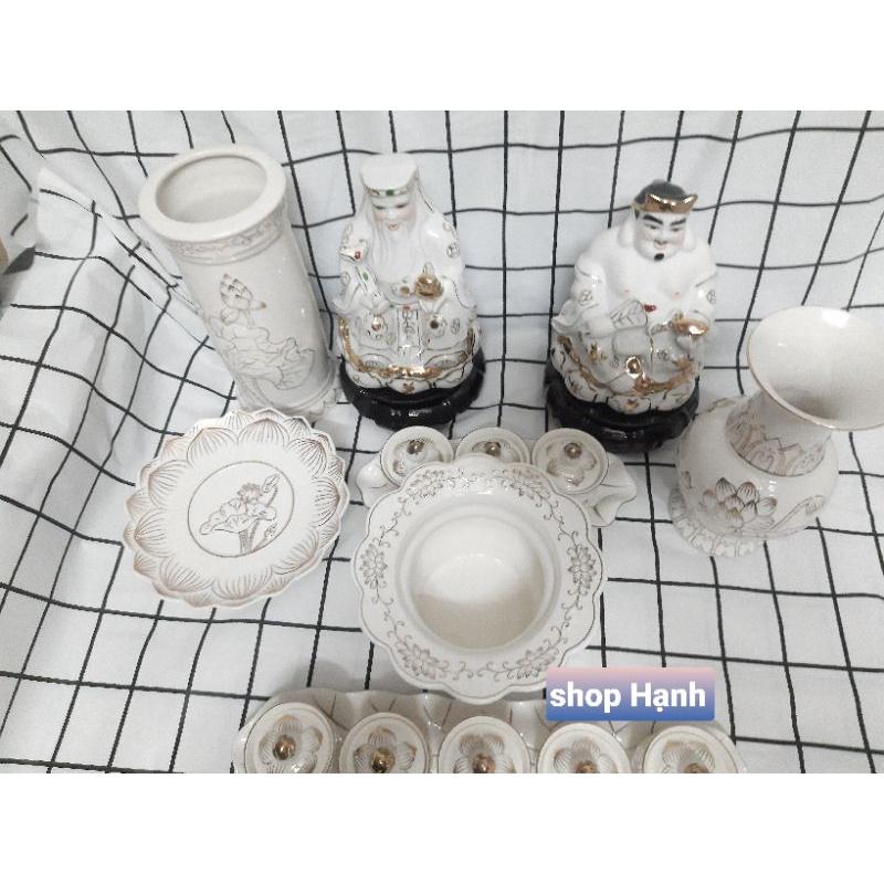 Combo Ông Địa Thần Tài sứ trắng bạch ngọc cao 17 cm