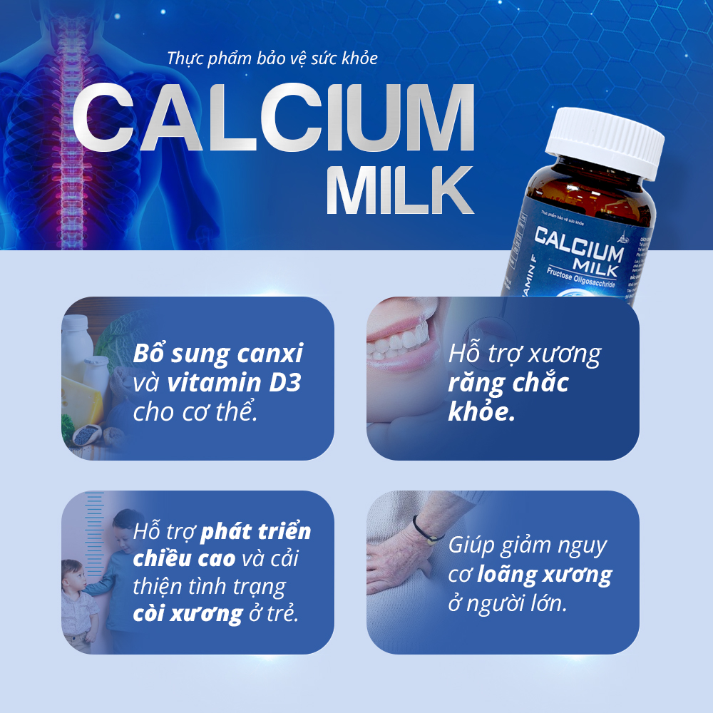 Viên Uống Phát Triển Chiều Cao Bổ Sung Canxi Xương Chắc Khỏe CALCIUM MILK ( Hộp 60 viên )