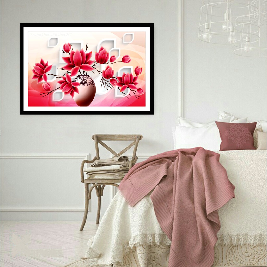 Tranh đính đá bình hoa khoe sắc VS403 - 75 x 48 cm - chưa đính