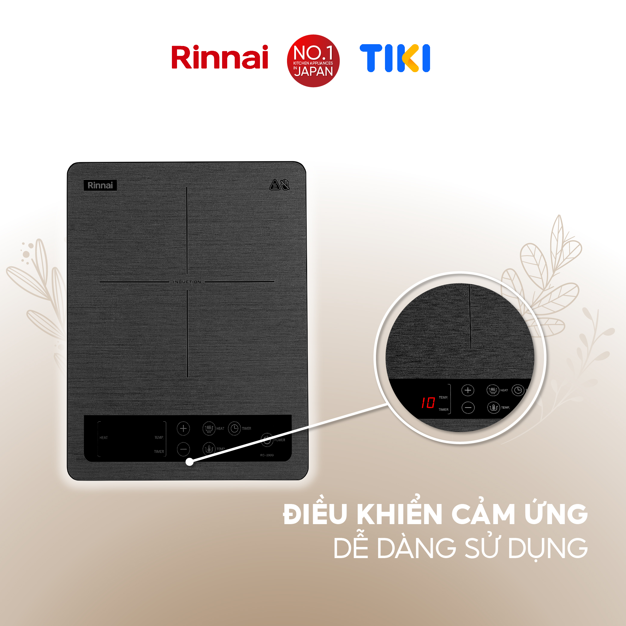 Bếp từ đơn Rinnai RC-I200G điều khiển cảm ứng 2000W - Hàng chính hãng.