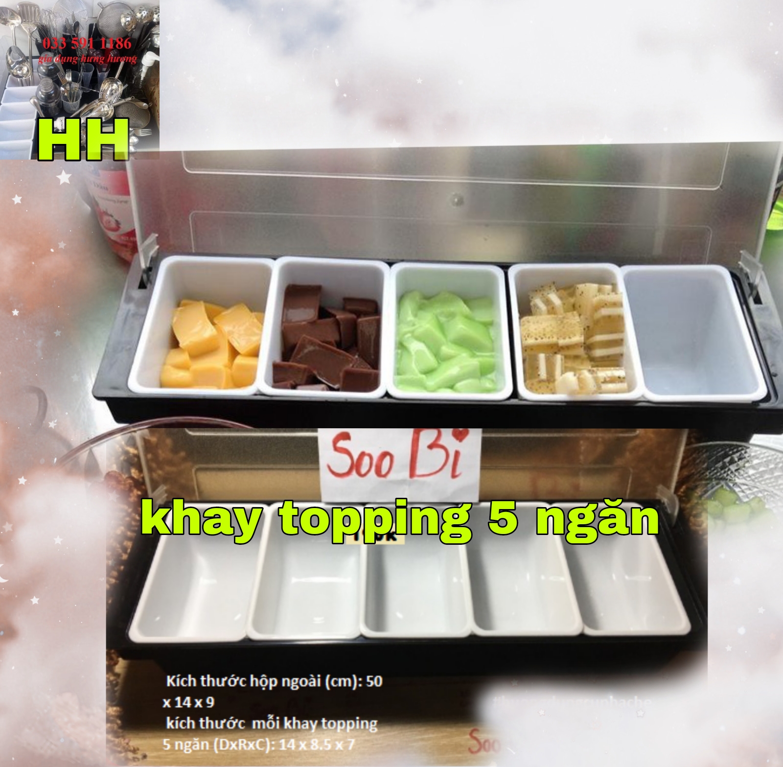 Khay 6 ngăn đựng đồ hoa quả decor, topping