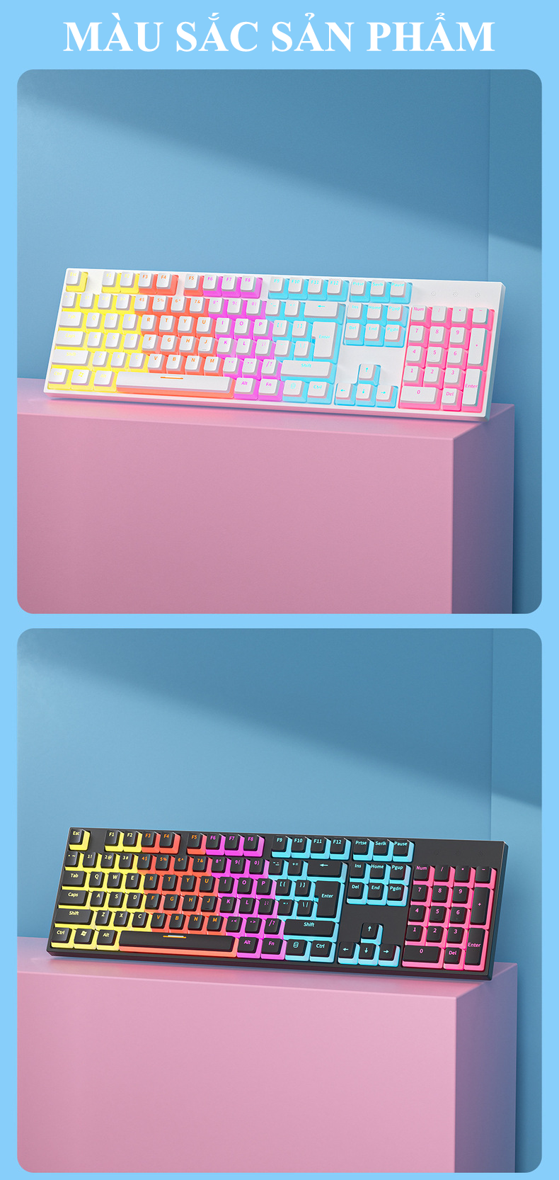 Bàn phím cơ Blue Switch ZIFRIEND KA102 với thiết kế full size 104 phím sử dụng keycap pudding xuyên led cực đẹp - Hàng Chính Hãng