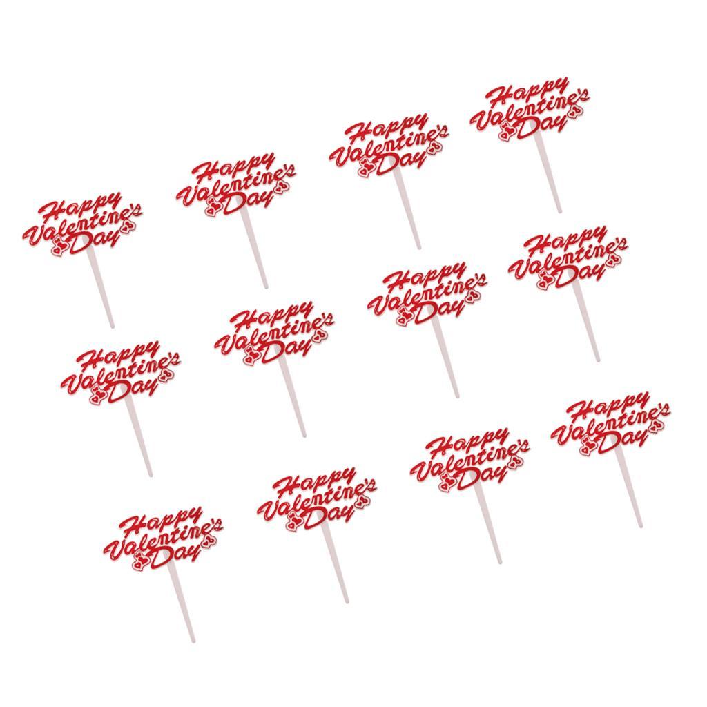 24Pcs Happy Valentine's Day Cupcake Topper Cake Picks Party Cake Decorations