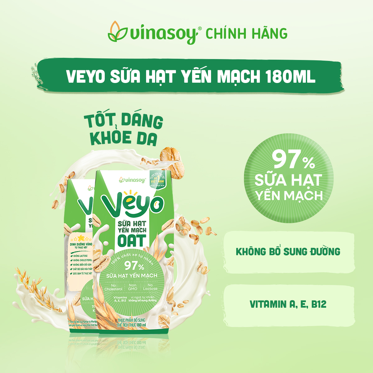 Thùng Veyo Sữa hạt Yến mạch (30 hộp x 180ml)