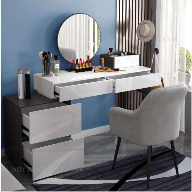 Bộ bàn trang điểm cao cấp Vanity, kiểu dáng hiện đại, cá tính , sản phẩm bao gồm gương và ghế kèm theo – EL-TD06