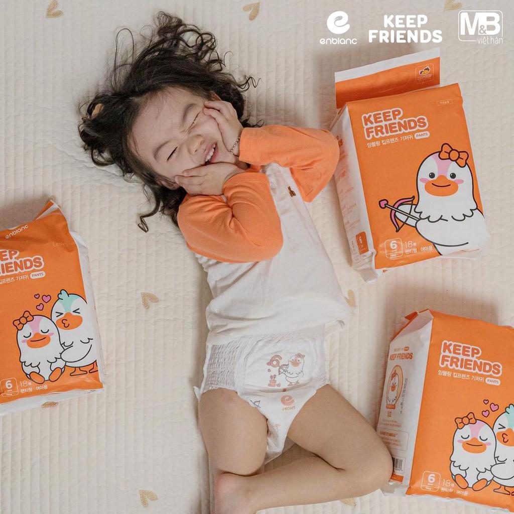 ( Tặng Khăn Mini ) Tã Bỉm Quần Hàn Quốc Enblanc Keep Friends Bé Gái Size XXL 18 Miếng (Trên 15kg) Mỏng Nhẹ, Êm Ái