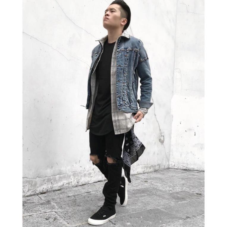 Quần Jeans Nam Đen Trơn/ Rách Gối