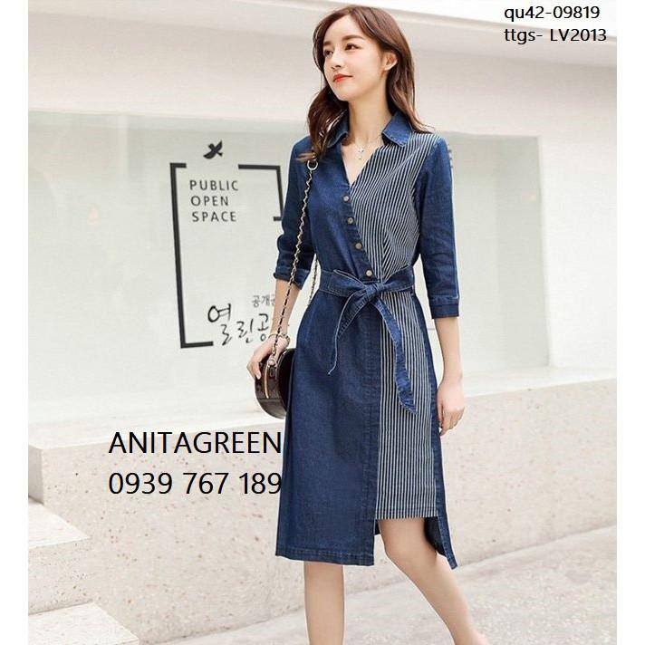 LV2013_09819 Đầm denim phối sọc