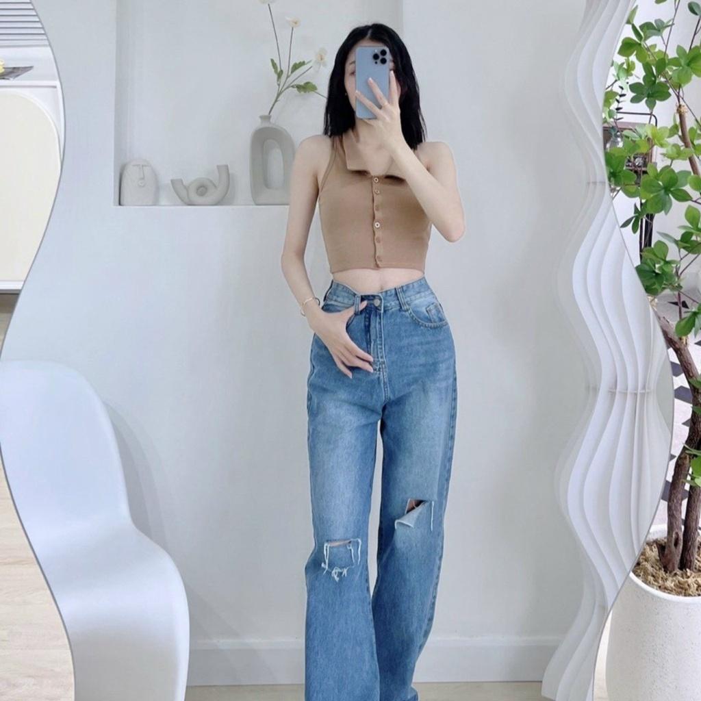 Áo thun ba lỗ dáng croptop bigsize nữ cổ bẻ nút kiểu thun gân co giãn G111 - Trắng