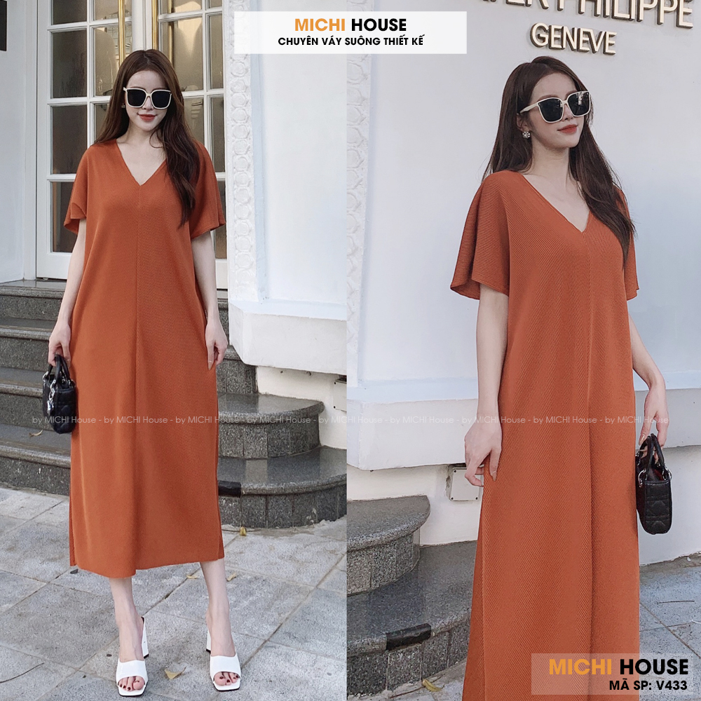 Đầm Dự Tiệc Dáng Suông Dài MICHI House Váy Xuông Đi Tiệc Sang Trọng Dài Qua Gối Bigsize Co Dãn Che Khuyết Điểm Tốt V433