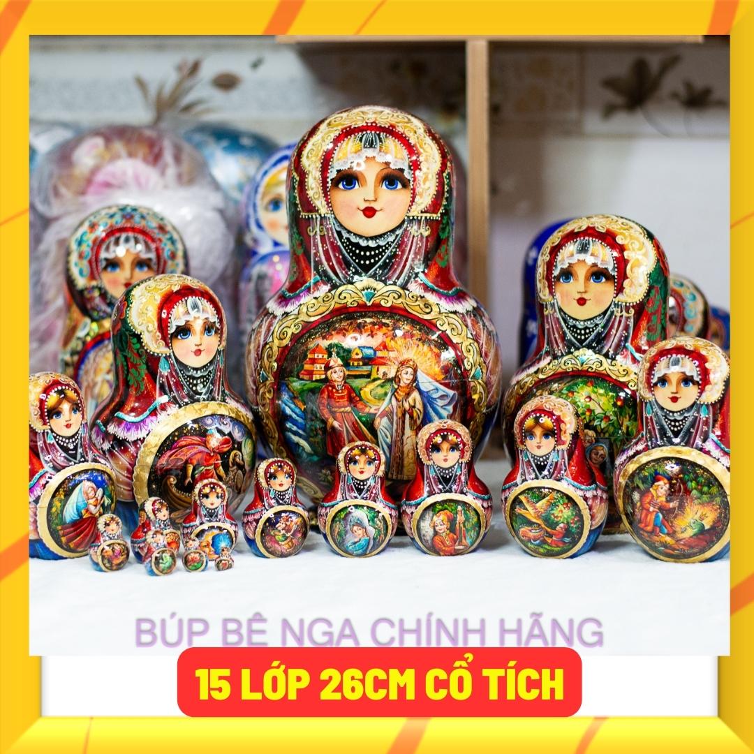 BỘ BÚP BÊ NGA 15 LỚP CAO 26CM DÁNG TRÒN VẼ HOA VĂN "CHUYỆN CỔ TÍCH PUSHKIN" CỰC ĐẸP, ĐỘC ĐÁO VÀ SANG TRỌNG