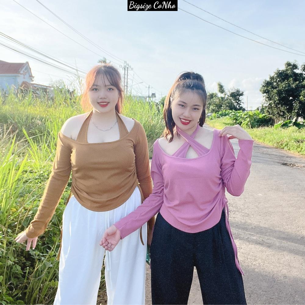 Áo thun bigsize nữ cổ yếm rút dây hai bên dáng dài, Sét áo big size mặc được nhiều kiểu khác nhau Bigsize Cô Nhỏ G19