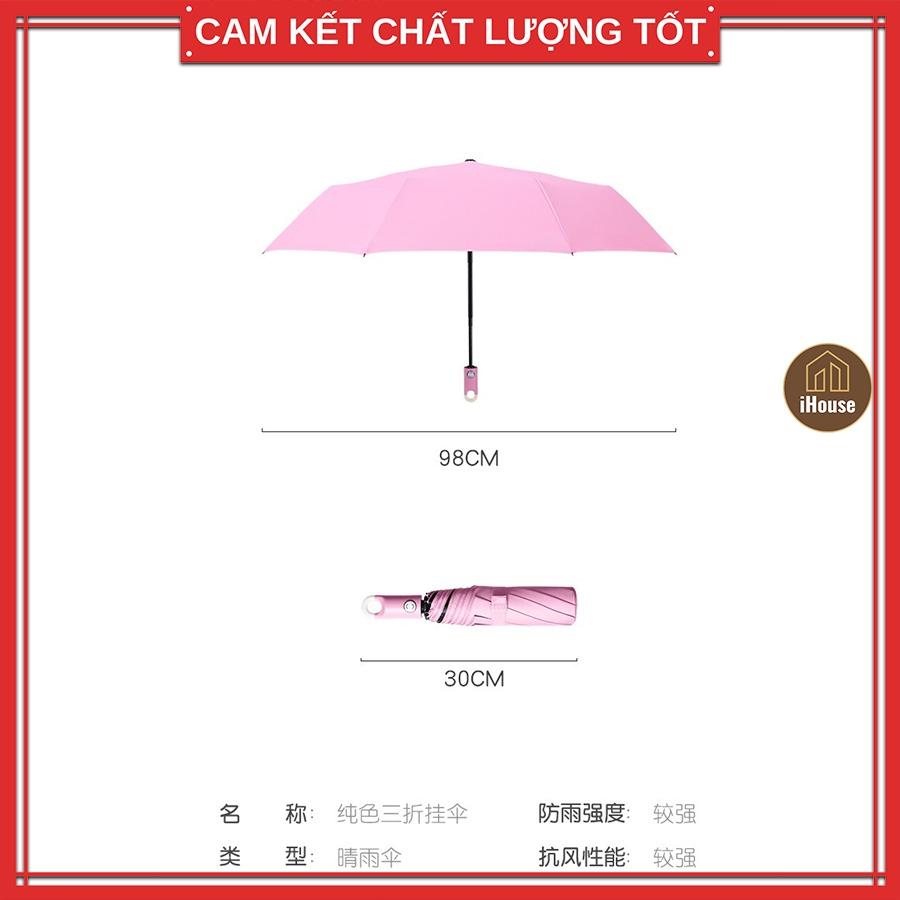 Ô che mưa nắng bật tự động có móc treo, Ô dù che mưa nắng thời trang gấp nhỏ gọn cao cấp iHouse