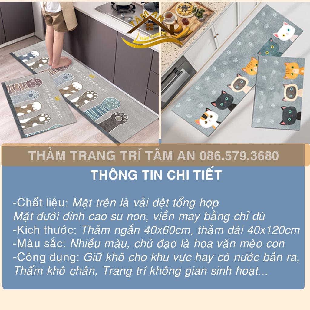 Thảm bếp, lót bếp lau chân Họa Tiết Mèo Con Chống Trơn Trượt 40x60cm và 40x120cm