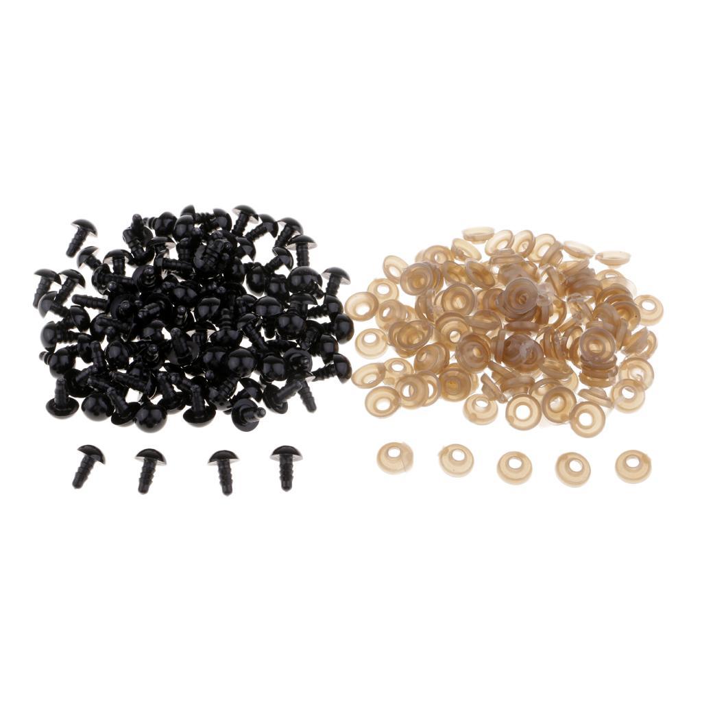 200Pcs Plastic Safety Eyes with Washers for Animal Toy Teddy Bear Craft 7mm 9mm