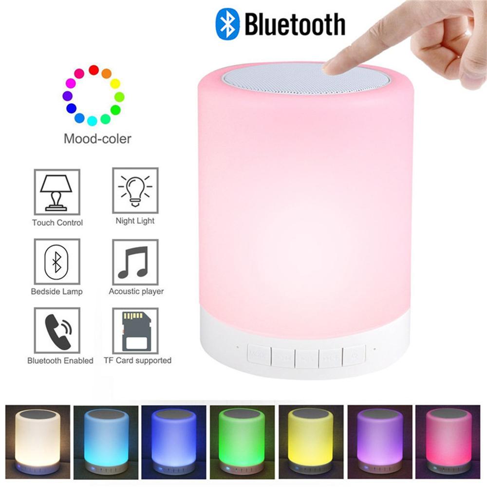 Đèn Ngủ Nhiều Màu Sắc Kèm Loa Bluetooth Không Dây Di Động Thông Minh Điều Khiển Bằng Cảm Ứng Màu Sắc Đèn LED Để Bàn Để Bàn Hỗ Trợ Thẻ TF AUX Color: Has LED Time Display
