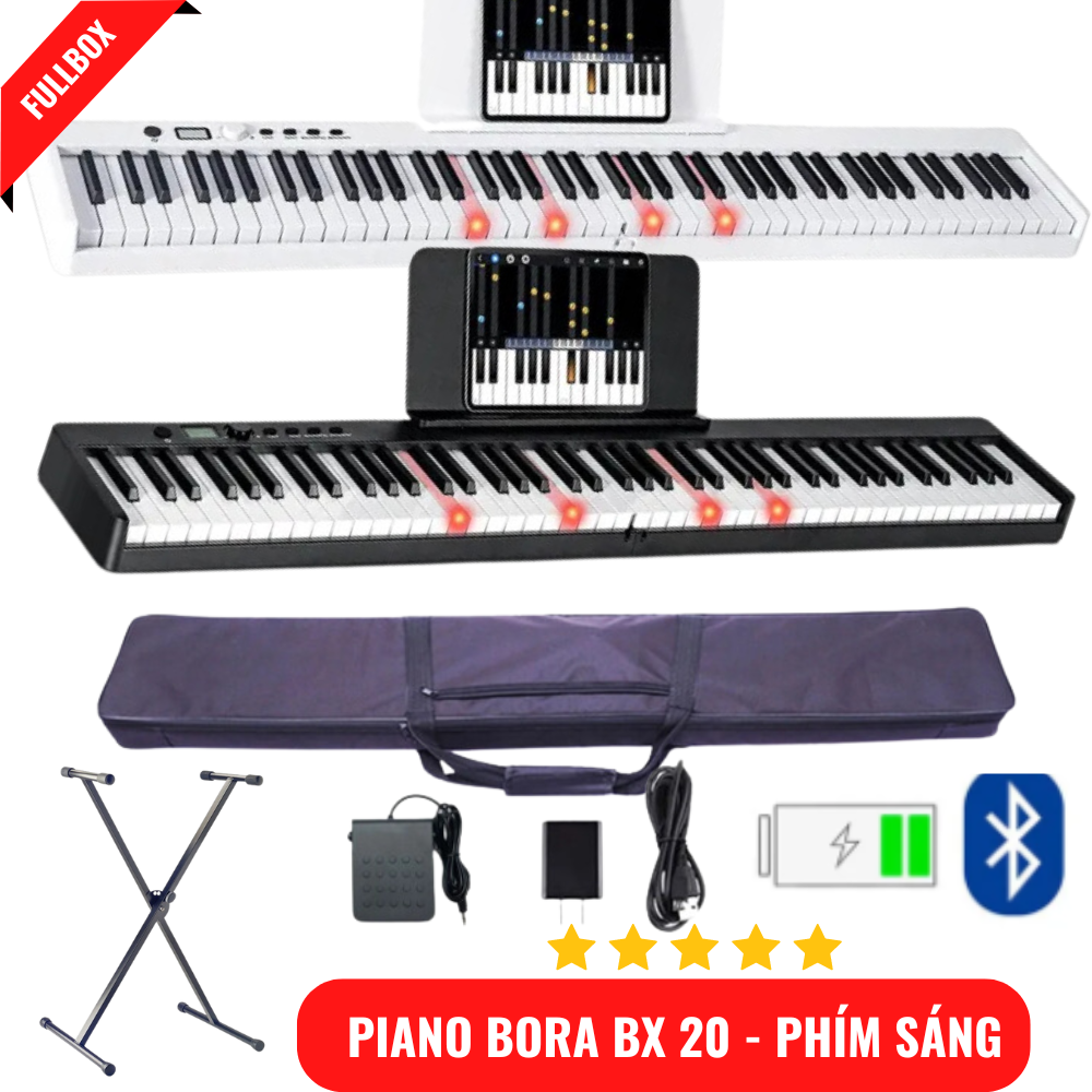 Đàn Piano Điện Bora BX 20 - Gấp Gọn Phím Sáng - 88 Phím Nặng Cảm Lực - Kết Nối Bluetooth + Chân Đàn