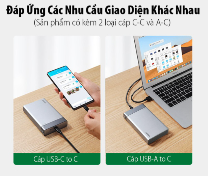 Ugreen 80857 USB Type C 3.1 Gen2 2.5inch hộp ổ cứng sata nối với máy tính kèm dây cáp 2 đầu C Cm381  Hàng chính Hãng