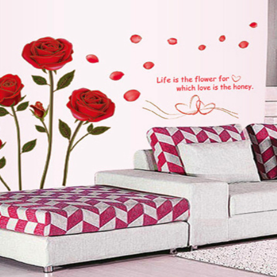 Decal dán tường LUVINA - hoa hồng tình yêu màu đỏ