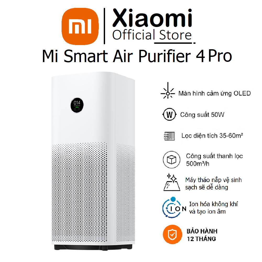 Máy lọc không khí Xiaomi Smart Air Purifier 4 Pro Tạo ion Diện tích lọc lớn 60m2 Bản Quốc Tế - Hàng chính hãng