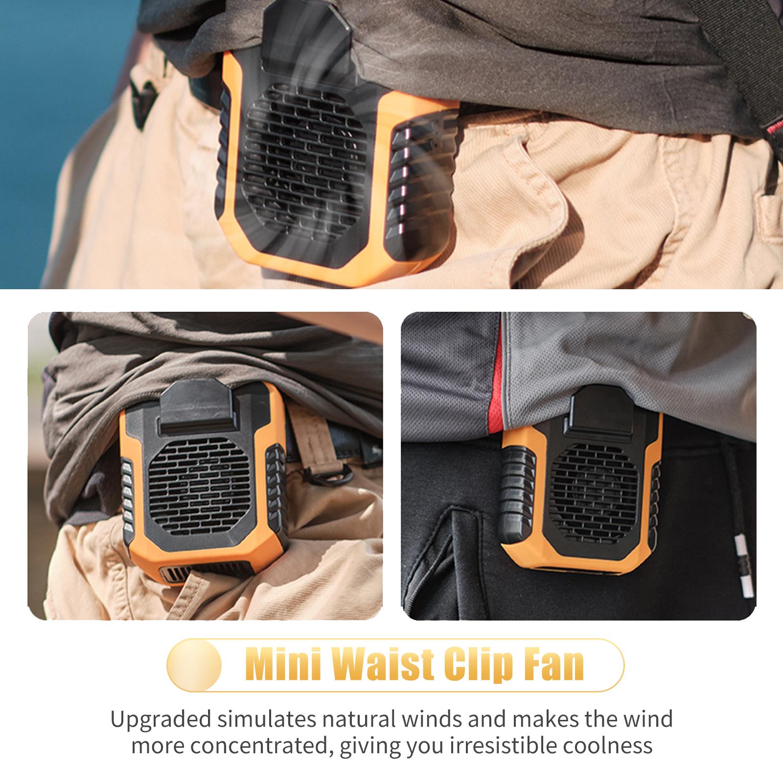 Mini Waist Clip Fan With 6000mah Battery Hands-Free Wearable Necklace Fan 3 Speeds Fan Belt Fan Emergency Power Bank