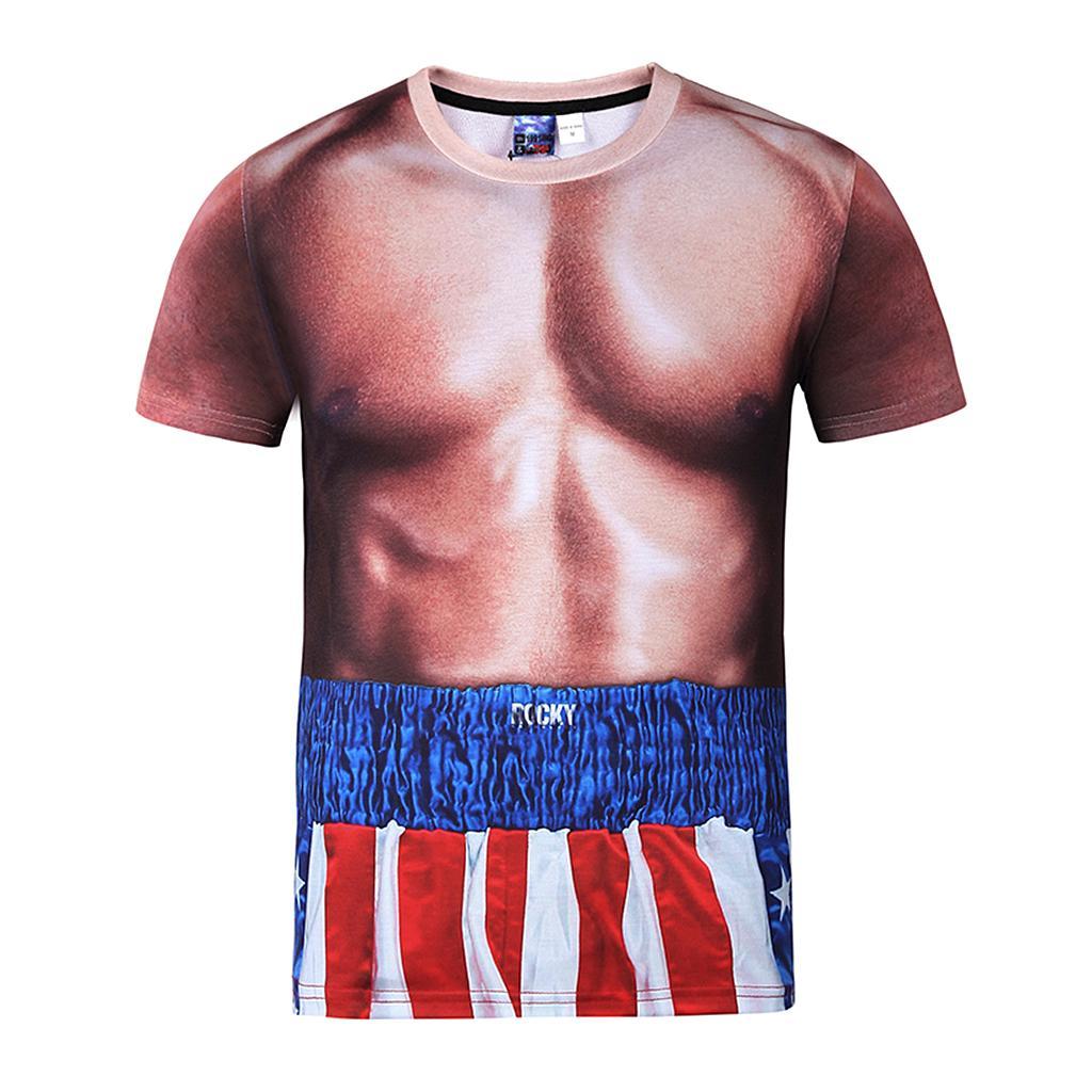 Funny American Style T-Shirt Men Summer 3D Print Crew Neck Short Sleeve Muscle Man Tee M-3XL