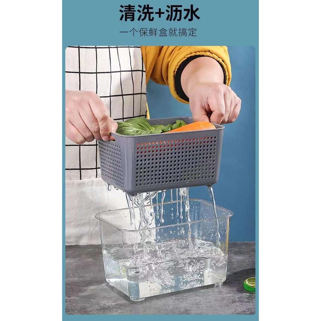 Hộp đựng bảo quản thực phẩm tủ lạnh 2 lớp có lỗ thông khí thoát nước giữ thực phẩm khô ráo tươi lâu AZ AD25220