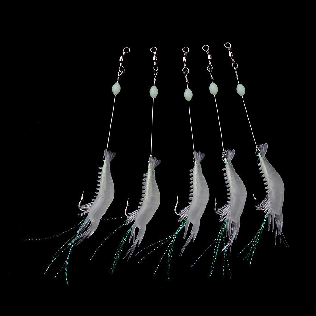 5 Pieces Shrimp Fishing Lure Luminous Shrimp Bait Saltwater Lures Fishing Tackle Lifelike Shape and Touching Feeling