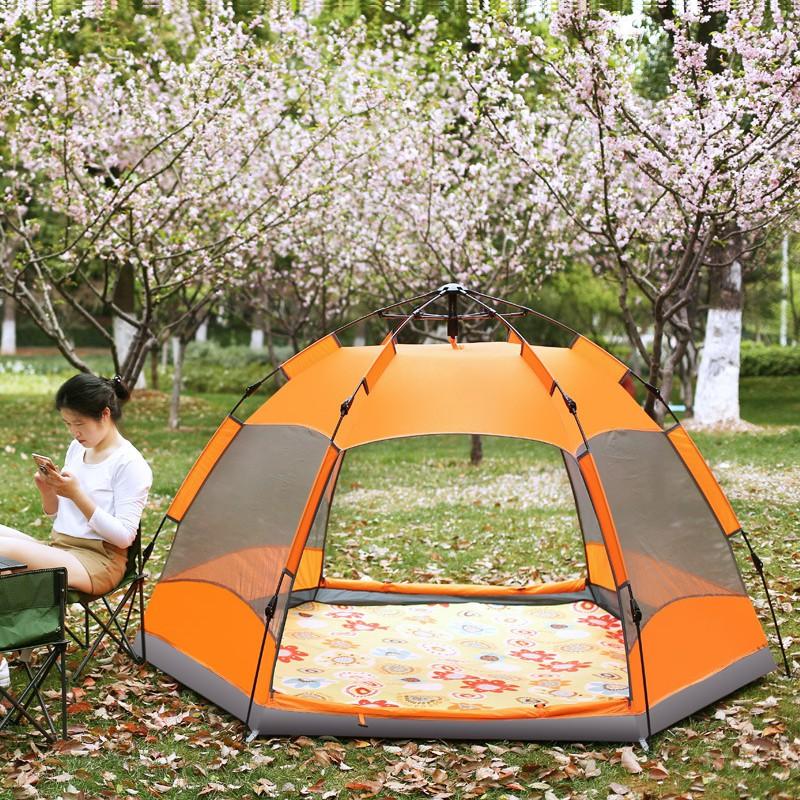 Lều cắm trại tự bung 4-6 người lục giác 2 lớp chống mưa nắng, chống muỗi và tia cực tím an toàn cho cả gia đình bạn