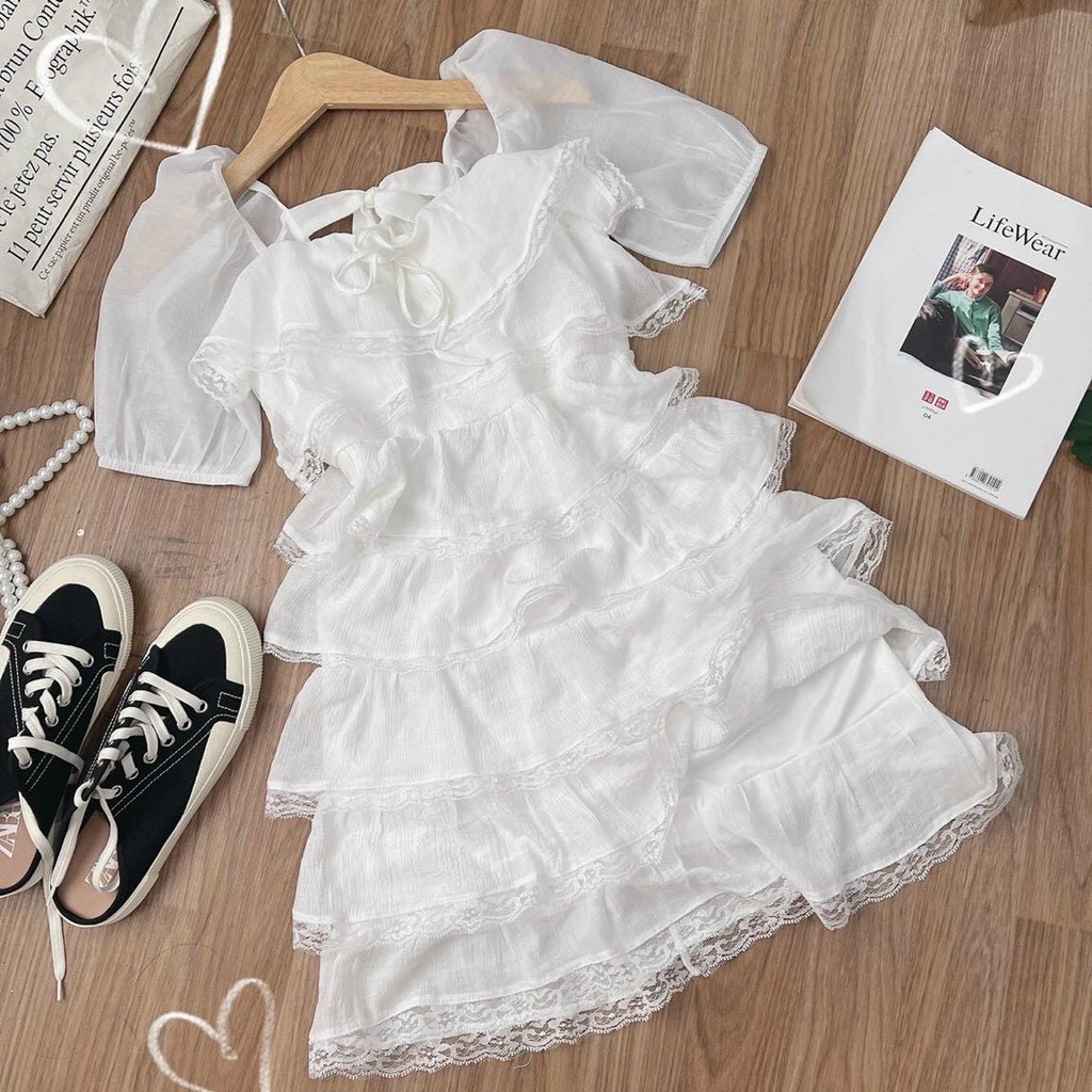 ĐẦM XÒE TẦNG CỔ VUÔNG NƠ LƯNG - HẬU NGUYỄN STORE